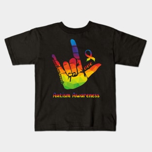 Love Needs No Words Autism Awareness Hand Sign Kids T-Shirt